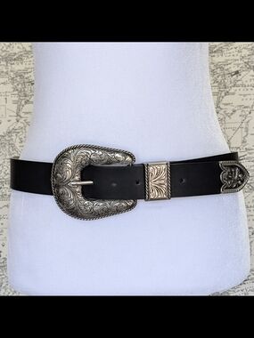 Haute Hippie Western Style Belt Ornate Silver Three-Piece Buckle Set S